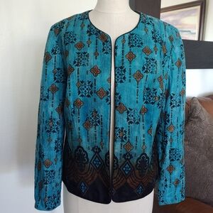 Coldwater Creek Turquoise Bohemian Print Jacket Blazer